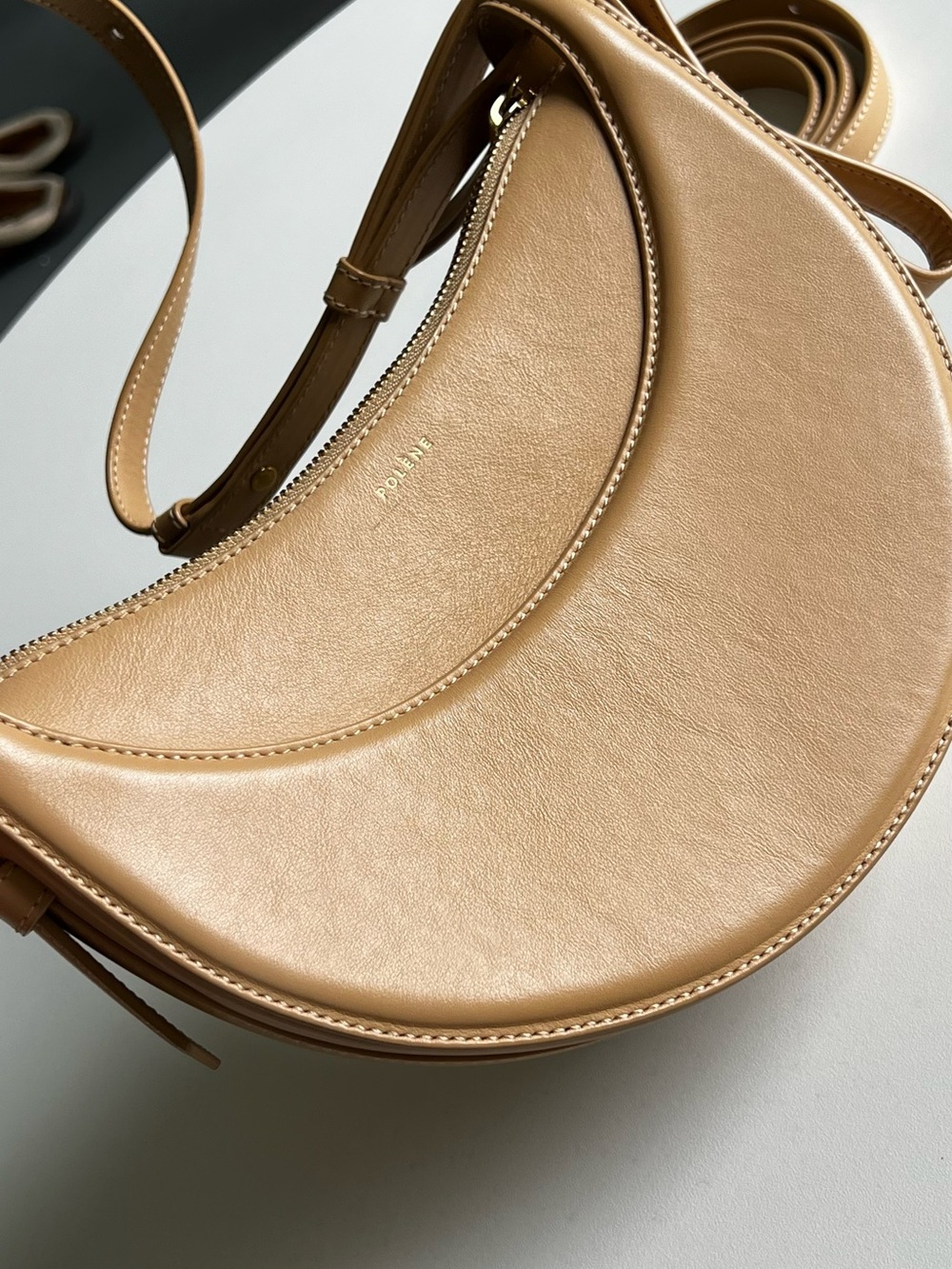 Polène Crescent Shoulder Bag in Camel Tan